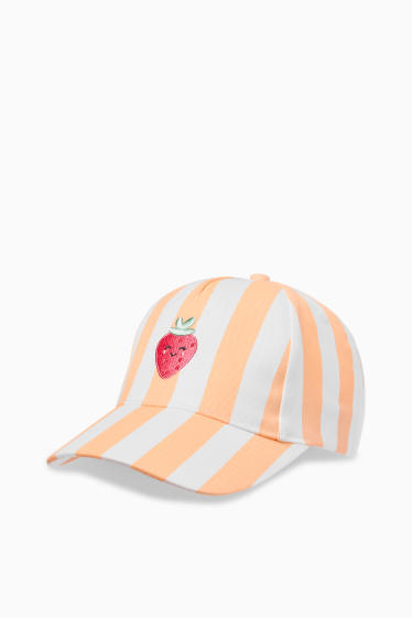 Kinder Mädchen - Erdbeere - Baseballcap - gestreift - weiss / orange