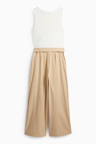 Femmes - Combinaison avec ceinture - blanc / beige