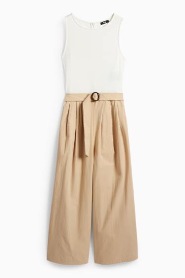 Femmes - Combinaison avec ceinture - blanc / beige