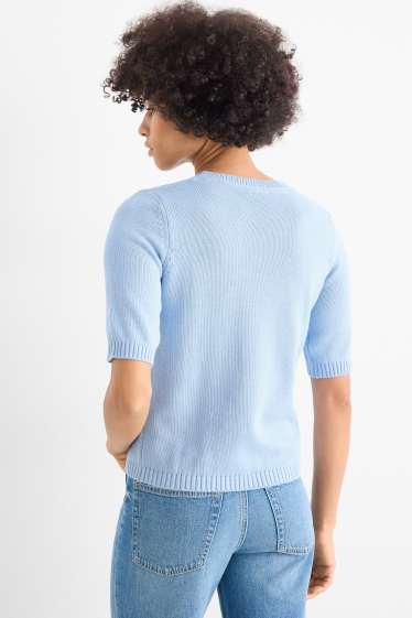 Femmes - Pull en maille - manches courtes - bleu clair