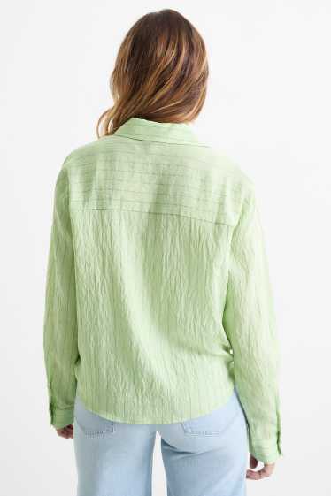 Dámské - Halenka s detailem uzlu - pruhovaná - světle zelená