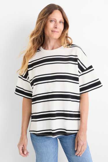 Damen - T-Shirt - Oversized - gestreift - weiss / schwarz