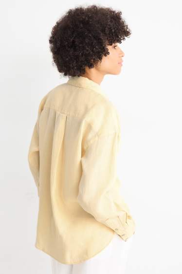 Women - Linen shirt blouse - yellow