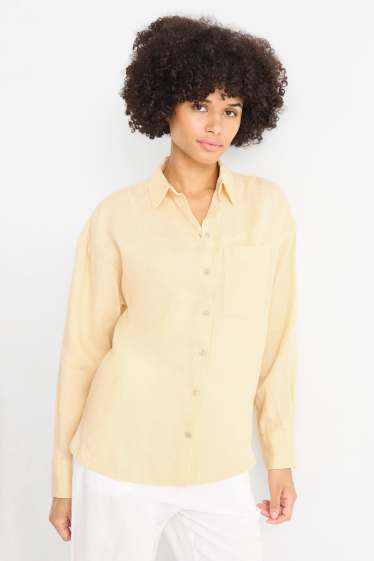 Women - Linen shirt blouse - yellow