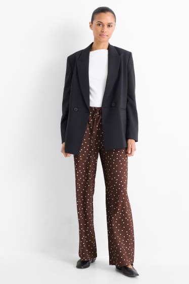 Damen - Stoffhose - Mid Waist - Wide Leg - gepunktet - braun