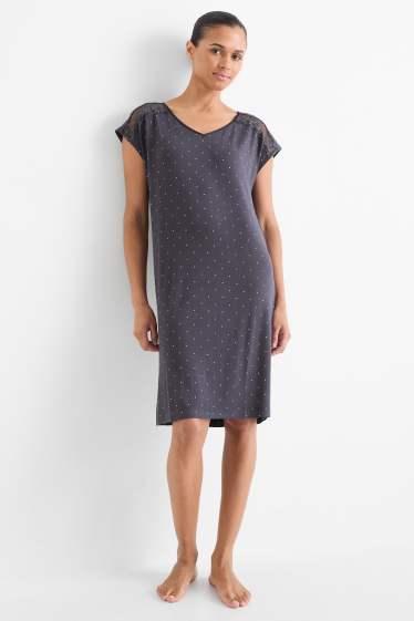 Dames - Nachthemd van viscose - met stippen - donkerblauw