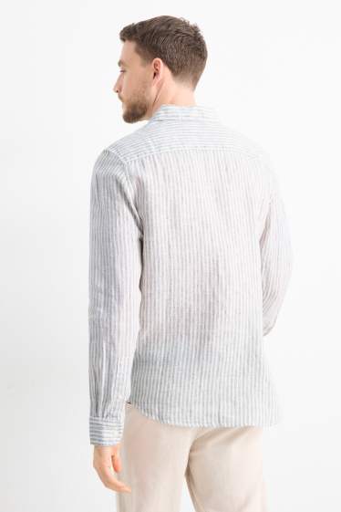 Home - Camisa de lli - regular fit - Kent - de ratlles - blanc trencat