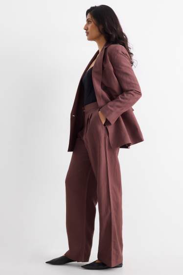 Donna - Pantaloni business misto lino - vita alta - regular fit - marrone
