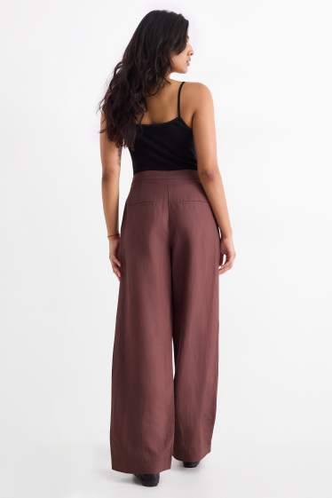 Donna - Pantaloni business misto lino - vita alta - regular fit - marrone