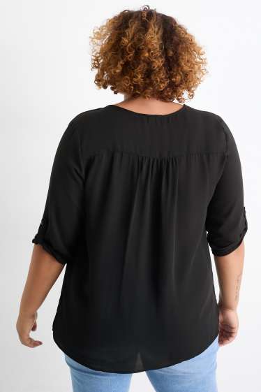 Femei - Bluză cu decolteu în V - negru