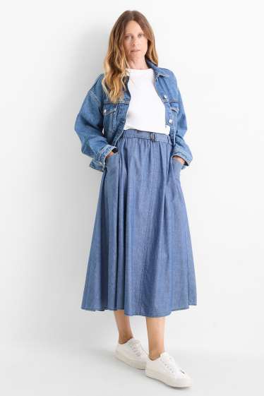 Women - Skirt with belt - denim look - blue