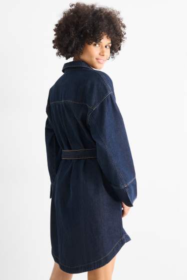 Femmes - Robe-tunique en jean à col V - bleu foncé