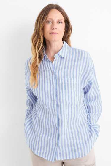 Femmes - Chemise-blouse en lin - à rayures - blanc / bleu clair