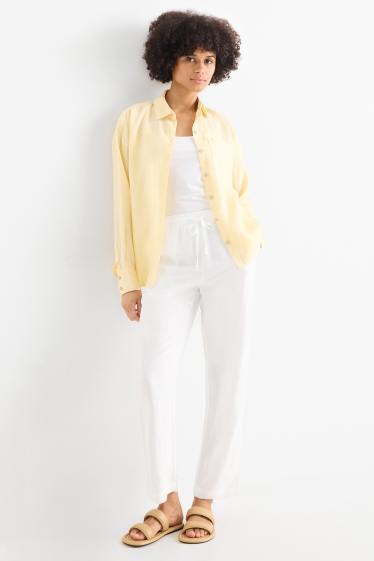 Dámské - Plátěné kalhoty - mid waist - tapered fit - lněná směs - bílá