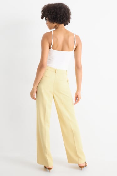 Damen - Business-Hose - Mid Waist - Wide Leg - hellgelb