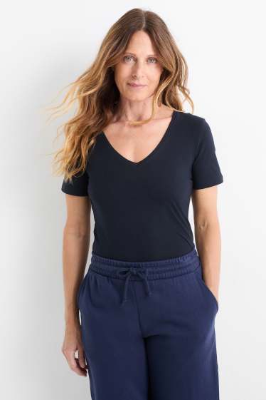 Donna - T-shirt scollo a V - slim fit - blu scuro