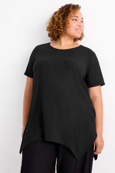 Dames - T-shirt - met structuur - zwart