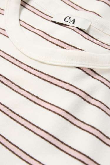 Femei - Tricou - slim fit - cu dungi - alb / roz