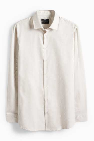 Hommes - Chemise de bureau - regular fit - col kent - facile à repasser - à motif - blanc / beige