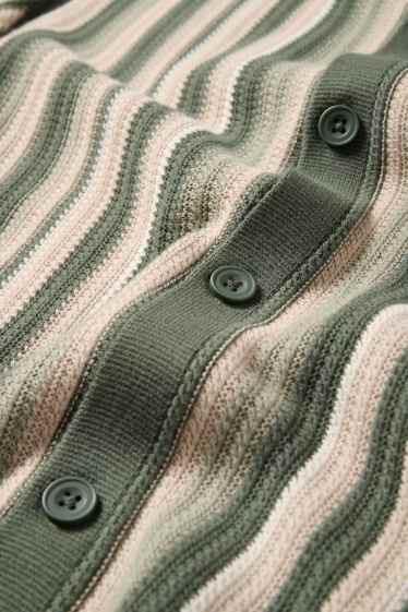 Bărbați - Cămașă tricotată - regular fit - guler cu rever - cu dungi - verde