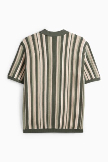 Bărbați - Cămașă tricotată - regular fit - guler cu rever - cu dungi - verde