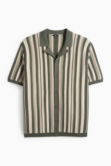 Bărbați - Cămașă tricotată - regular fit - guler cu rever - cu dungi - verde