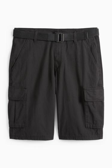 Men - Cargo shorts with belt - black