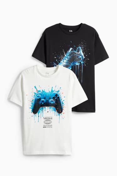 Děti - chlapci - Multipack 2 ks - kopačka a gamepad - tričko s krátkým rukávem - bílá/černá