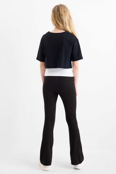 Enfants filles - Ensemble - T-shirt, débardeur et pantalon de jogging - 3 pièces - noir / blanc
