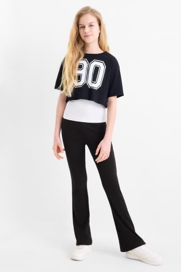 Enfants filles - Ensemble - T-shirt, débardeur et pantalon de jogging - 3 pièces - noir / blanc