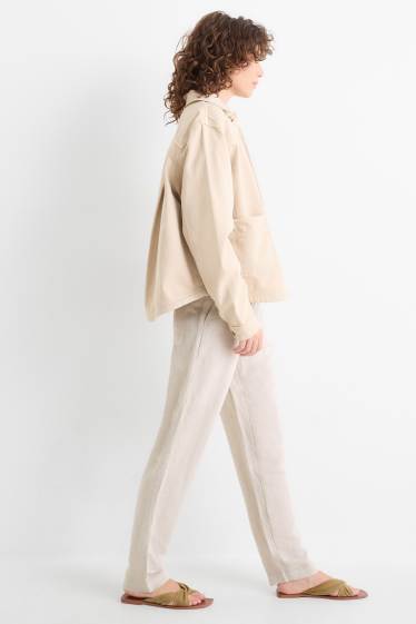 Damen - Stoffhose - Mid Waist - Tapered Leg - Leinen-Mix - beige