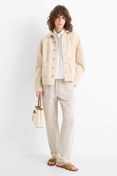 Damen - Stoffhose - Mid Waist - Tapered Leg - Leinen-Mix - beige