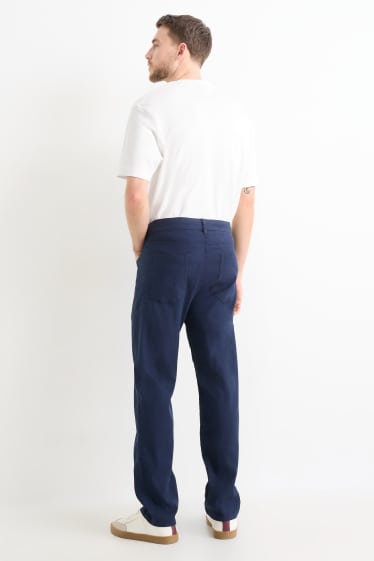 Pánské - Kalhoty - regular fit - lněná směs - tmavomodrá