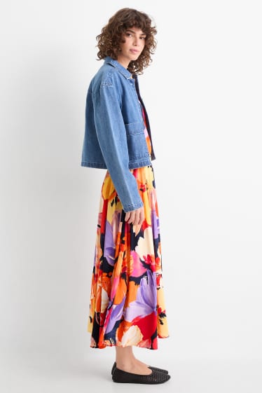 Femmes - Jupe - à fleurs - orange / rouge