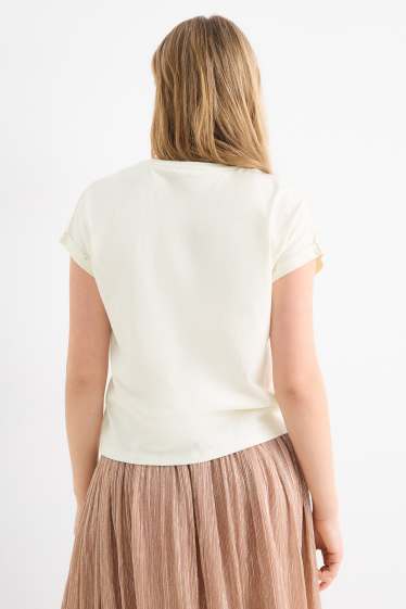 Kinderen: meisjes - Set van 3 - T-shirt - glanseffect - wit / lichtblauw