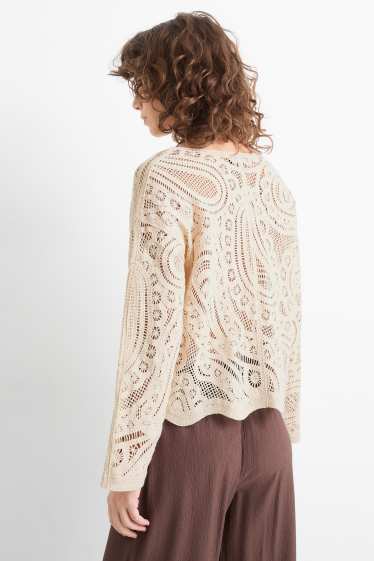 Damen - Crochet-Pullover - cremeweiss