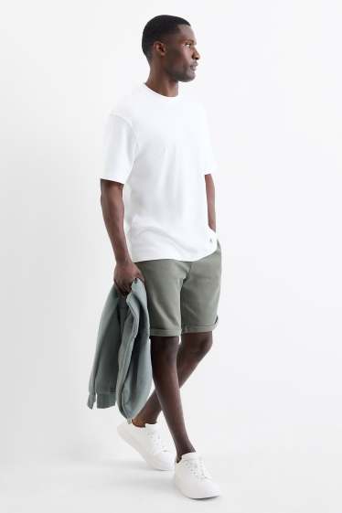 Men - Sweat shorts - textured - green