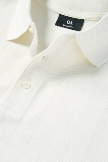 Pánské - Polokošile - relaxed fit - žebrovaná - strukturovaná - krémově bílá