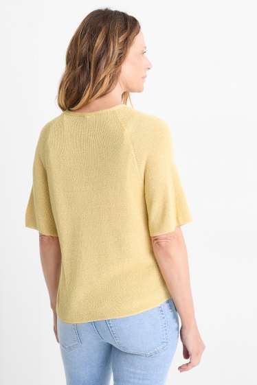 Damen - Strickpullover - kurzarm - Glanz-Effekt - gelb