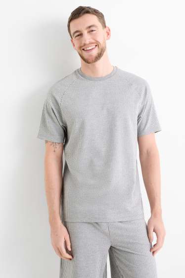 Herren - Shorty-Pyjama - gestreift - grau