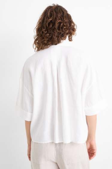 Damen - Leinen-Hemdbluse - weiss