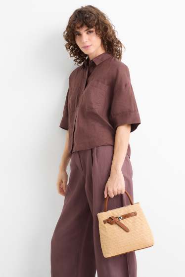 Donna - Borsa a tracolla in rafia con spallaccio staccabile - beige / marrone