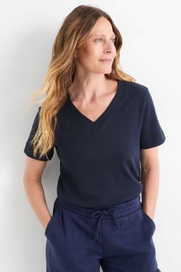 Femmes - T-shirt avec encolure en V - slim fit - bleu foncé