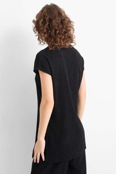 Femmes - T-shirt - slim fit - texturé - noir