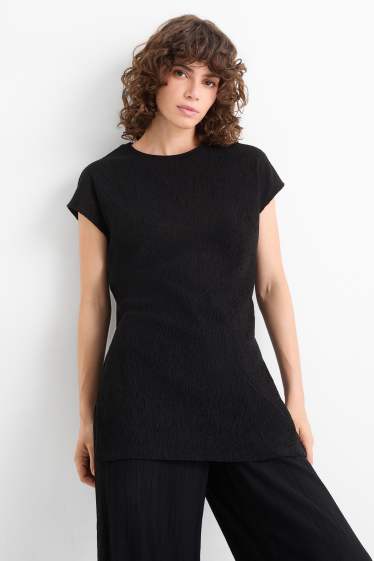 Femmes - T-shirt - slim fit - texturé - noir