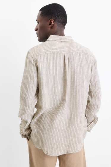 Uomo - Camicia di lino - regular fit - collo all’italiana - a righe - beige