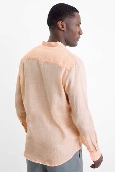 Unisex - Leinenhemd - Regular Fit - Stehkragen - coral