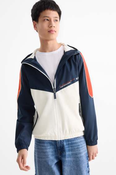 Enfants garçons - Veste à capuche - finition déperlante - bleu foncé / blanc crème