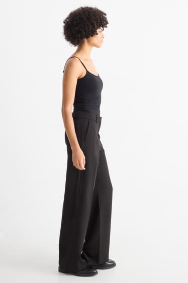 Femei - Pantaloni office - talie medie - wide leg - negru