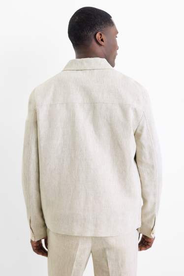 Pánské - Košilová bunda - regular fit - kent - lněná směs - světle béžová